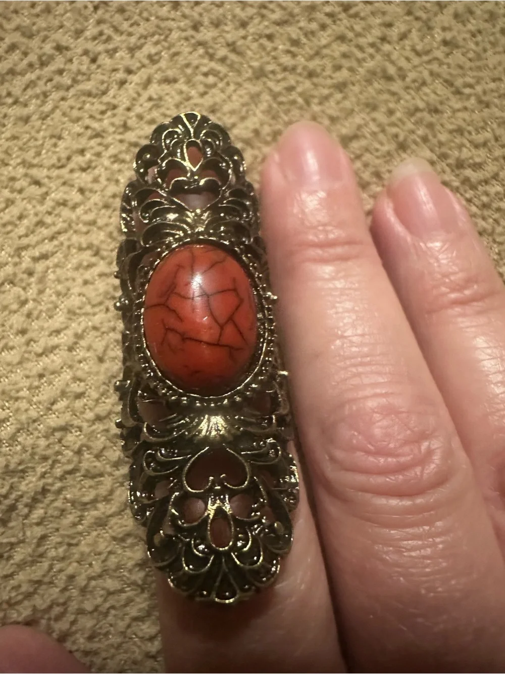 Ornate Filigree Ring with Orange Stone